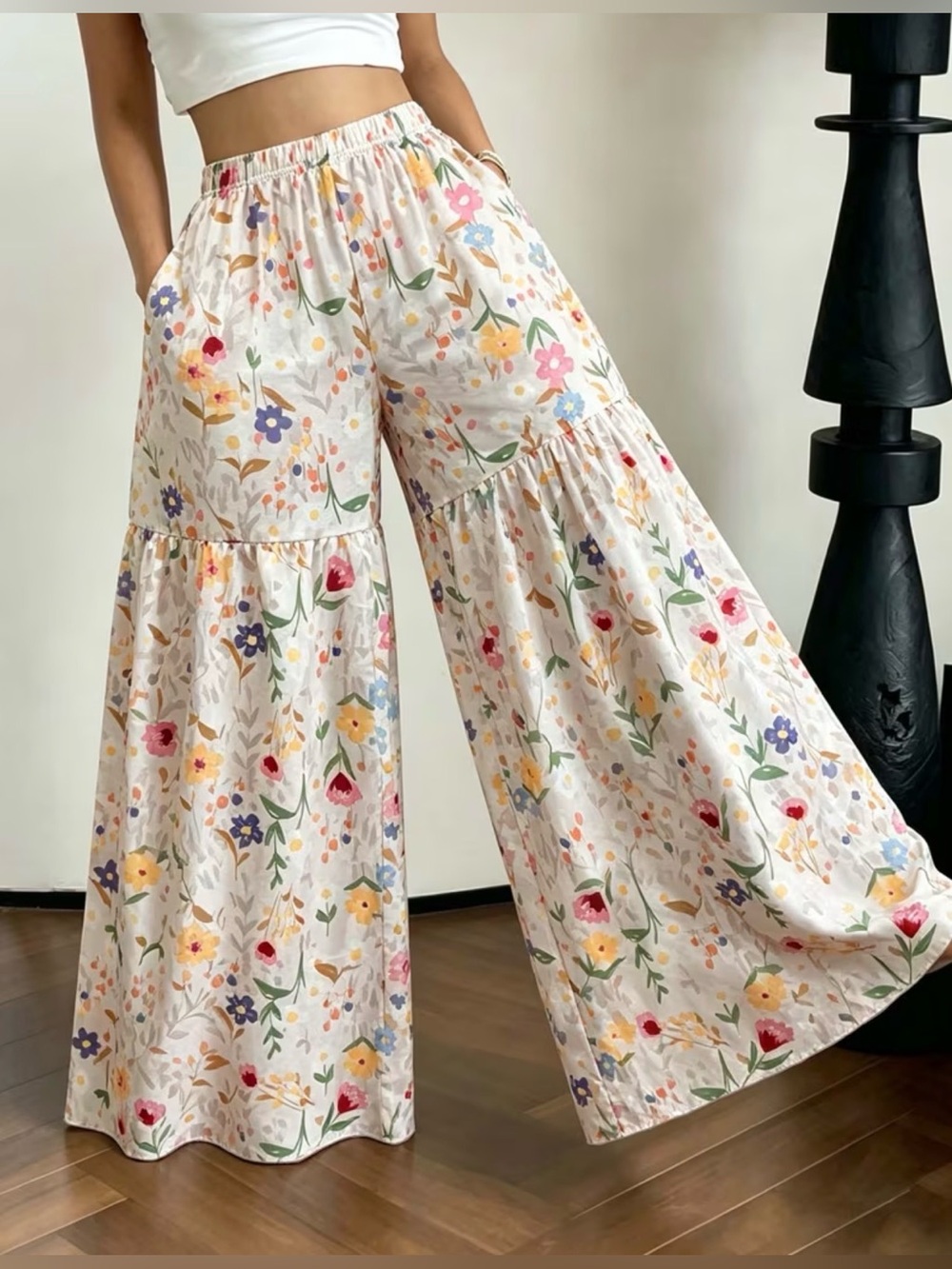 Floral Wide-Leg Palazzo Pants with Pockets - High Waist New Boutique